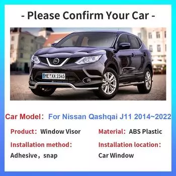 Автомобильный козырек на окно для Nissan Qashqai J11 Rogue Sport 2014~2024 Боковая вентиляционная решетка Дымоход Солнцезащитный дождевик Дефлектор тент Укрытие Аксессуары прозрачный