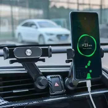 Автомобильный кронштейн для телефона, подставка для GPS-навигатора, автомобильный многофункциональный автоматический зажимной держатель для воздуховыпускного отверстия для сотового телефона 4–6,9 дюйма серебряный