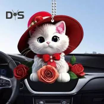 Автомобильный кулон, акриловое подвесное украшение, легкий узор в виде котенка, украшение на рождественскую елку для сумки, брелок, подарок любителям животных красный