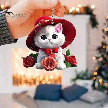Автомобильный кулон, акриловое подвесное украшение, легкий узор в виде котенка, украшение на рождественскую елку для сумки, брелок, подарок любителям животных красный