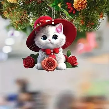 Автомобильный кулон, акриловое подвесное украшение, легкий узор в виде котенка, украшение на рождественскую елку для сумки, брелок, подарок любителям животных красный