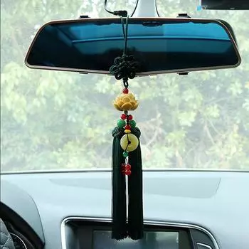 Автомобильный кулон «Лотос удачи», модный декор для салона автомобиля, украшения для зеркала заднего вида, китайское украшение в виде узла Ping An