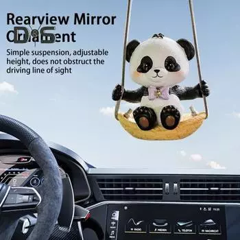 Автомобильный кулон, милые качели, подвеска в виде панды, яркое изысканное зеркало заднего вида, подвесное украшение, авто украшение черный белый