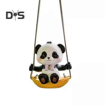 Автомобильный кулон, милые качели, подвеска в виде панды, яркое изысканное зеркало заднего вида, подвесное украшение, авто украшение черный белый