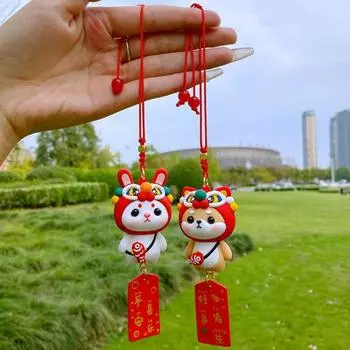 Автомобильный кулон с металлической пластинкой и бусинами в стиле безопасности, китайский ремешок заднего вида, автомобильное зеркало, собака