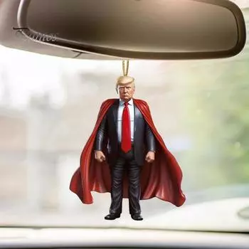 Автомобильный кулон Trump, акриловый декор для салона автомобиля, 2D-зеркало заднего вида, декоративная подвеска для сторонников, офиса, дома, Рождества A