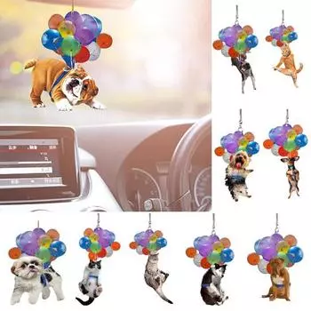 Автомобильный кулон, воздушный шар, кошка, собака, подвесной орнамент со шнурком, легко повесить, реалистичный вид, очаровательное животное, авто зеркало заднего вида, орнамент A