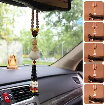 Автомобильный кулон, вырезанный из дерева, лотос, Будда, зеркало заднего вида автомобиля, подвеска, украшение, аксессуары для салона автомобиля, приносящие удачу и безопасность