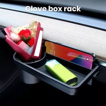 Автомобильный лоток для хранения с подстаканником. Прочная несущая способность, не легко деформируется. Простой в установке держатель для мобильного телефона для Tesla Model 3 2020/Model Y 2022. чёрный