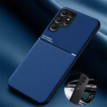 Автомобильный магнитный держатель кожаный чехол для Samsung Galaxy S24 Ultra мягкий силиконовый противоударный задний чехол Samsung S24 + Plus S 24 Ultra For Galaxy S24 чёрный