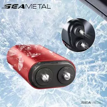 Автомобильный мини-молоток SEAMETAL 2 в 1, двойной молоток из сплава, резак для ремней безопасности, противоскользящий спасательный комплект, автомобильный инструмент чёрный