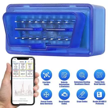 Автомобильный мини-сканер OBD2 для систем IOS и Android, диагностический сканер, портативный считыватель кодов OBDII, диагностический сканер автомобильного света синий