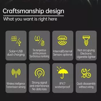 Автомобильный монитор давления с солнечной батареей и зарядкой через USB Tpms, цифровой ЖК-дисплей для измерения давления в шинах, водонепроницаемый с 4 внешними внутренними датчиками