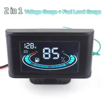 Автомобильный Мотоциклетный 2в1 Многофункциональный Вольтметр+Датчик Уровня Топлива ЖК Цифровой Измеритель