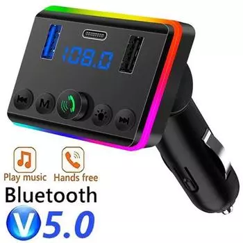 Автомобильный Mp3 Ambient Light Bluetooth-плеер U Disk Music PD Зарядное устройство Быстрая зарядка Громкая связь Приемник вызовов FM-передатчик чёрный