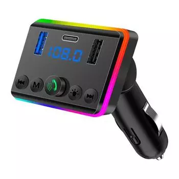 Автомобильный Mp3 Ambient Light Bluetooth-плеер U Disk Music PD Зарядное устройство Быстрая зарядка Громкая связь Приемник вызовов FM-передатчик чёрный