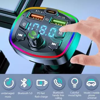 Автомобильный MP3-плеер Bluetooth 5,0 FM-передатчик Громкая связь Автомобильный радиомодулятор со встроенным микрофоном USB-адаптер быстрой зарядки для автомобиля чёрный