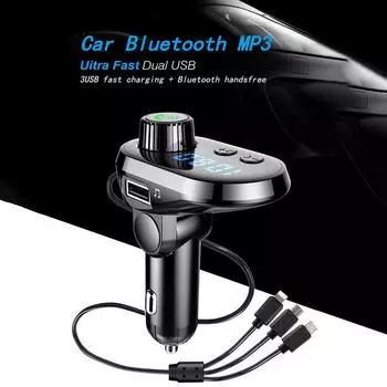 Автомобильный MP3-плеер Bluetooth 5.0 FM-передатчик Комплект громкой связи 3.1A USB Автомобильное зарядное устройство IOS Android Type C чёрный