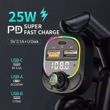 Автомобильный MP3-плеер Bluetooth 5.0 FM-передатчик PD25W Быстрая зарядка Зарядное устройство Мобильный телефон Автомобильный адаптер Аксессуары D0O8