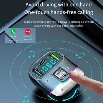 Автомобильный MP3-плеер BT5.3 FM-передатчик беспроводной радиоадаптер Dual USB+PD автомобильные зарядные устройства Поддержка чёрный