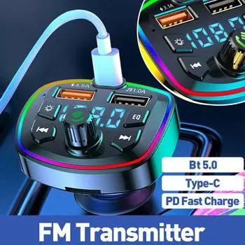 Автомобильный MP3-плеер FM-передатчик беспроводной Bluetooth 5.0 быстрое зарядное устройство Handfree приемник Type-C автомобильный двойной аудиокомплект USB W6K0