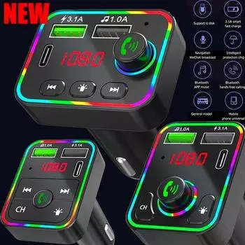 Автомобильный MP3-плеер с громкой связью Bluetooth 5,0, беспроводной Aux аудиоприемник, FM-модулятор, двойной USB 3.1A + зарядное устройство PD, автомобильный комплект, FM-передатчик F7 чёрный