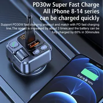 Автомобильный MP3-стереоплеер Bluetooth 5.1 FM-передатчик 3,5 мм Aux 30 Вт Автомобильный Bluetooth-приемник PD USB-C Быстрое зарядное устройство Handsfree