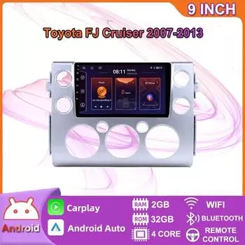 Автомобильный мультимедийный плеер Android 2 Din для Toyota FJ Cruiser 2007-2013, головное устройство, стерео Carplay, GPS-навигация, BT, WIFI, 2 + 32 ГБ 2+32GB