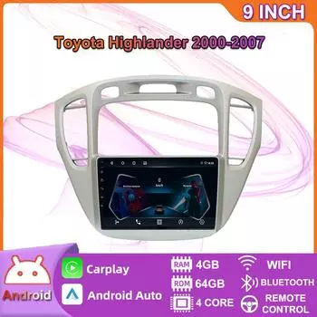 Автомобильный мультимедийный плеер Android 2 Din для Toyota Highlander 2000-2007, головное устройство, стерео Carplay, GPS-навигация, BT, WIFI, 4 + 64 ГБ 2+32GB