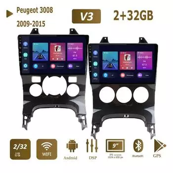 Автомобильный мультимедийный плеер Android 2 Din для Peugeot 3008 2009-2015, головное устройство, стерео Carplay, GPS-навигация, BT, WIFI 1+16GB,A