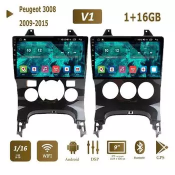 Автомобильный мультимедийный плеер Android 2 Din для Peugeot 3008 2009-2015, головное устройство, стерео, GPS-навигация, BT, WIFI, 1 + 16 ГБ A
