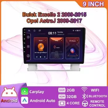 Автомобильный мультимедийный плеер Android 2 Din для Buick Excelle 2 2009-2015 Opel Astra J 2009-2017 головное устройство стерео Carplay GPS-навигация BT WIFI 2 + 32 ГБ 2+32GB