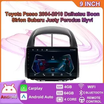 Автомобильный мультимедийный плеер Android 2 Din для Toyota Passo 2004-2010 Daihatsu Boon Sirion Subaru, головное устройство, стерео Carplay, GPS-навигация, BT, WIFI, 4 + 64 ГБ 2+32GB