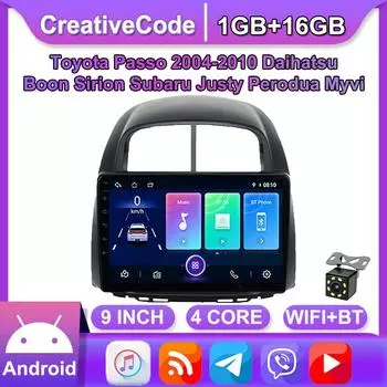 Автомобильный мультимедийный плеер Android 2 Din для Toyota Passo 2004-2010 Daihatsu Boon Sirion Subaru, головное устройство, стерео Carplay, GPS-навигация, BT, WIFI, 1 + 16 ГБ 1+16GB