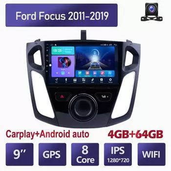 Автомобильный мультимедийный плеер Android 2 Din для Ford Focus 2011-2019, головное устройство, стерео Carplay, GPS-навигация, BT, WIFI, 4 + 64 ГБ 2+32GB