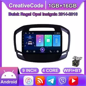 Автомобильный мультимедийный плеер Android 2 Din для Buick Regal Opel Insignia 2014-2016, головное устройство, стерео Carplay, GPS-навигация, BT, WIFI, 1 + 16 ГБ 1+16GB