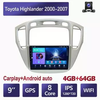 Автомобильный мультимедийный плеер Android 2 Din для Toyota Highlander 2000-2007, головное устройство, стерео Carplay, GPS-навигация, BT, WIFI, 4 + 64 ГБ 2+32GB