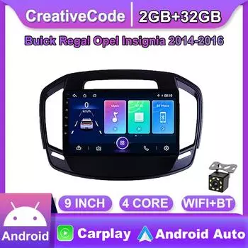 Автомобильный мультимедийный плеер Android 2 Din для Buick Regal Opel Insignia 2014-2016, головное устройство, стерео Carplay, GPS-навигация, BT, WIFI, 2 + 32 ГБ