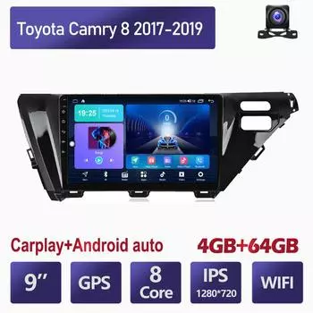 Автомобильный мультимедийный плеер Android 2 Din для Toyota Camry 8 2017-2019, головное устройство, стерео Carplay, GPS-навигация, BT, WIFI, 4 + 64 ГБ 2+32GB
