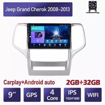 Автомобильный мультимедийный плеер Android 2 Din для Jeep Grand Cherok 2008-2013, головное устройство, стерео Carplay, GPS-навигация, BT, WIFI, 2 + 32 ГБ 1+16GB
