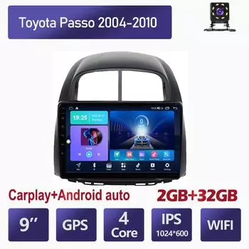 Автомобильный мультимедийный плеер Android 2 Din для Toyota Passo 2004-2010 Daihatsu Boon Sirion Subaru, головное устройство, стерео Carplay, GPS-навигация, BT, WIFI, 2 + 32 ГБ 1+16GB