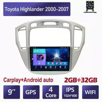 Автомобильный мультимедийный плеер Android 2 Din для Toyota Highlander 2000-2007, головное устройство, стерео Carplay, GPS-навигация, BT, WIFI, 2 + 32 ГБ 1+16GB
