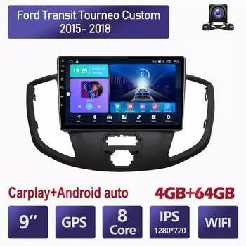 Автомобильный мультимедийный плеер Android 2 Din для Ford Transit Tourneo Custom 2015-2018, головное устройство, стерео Carplay, GPS-навигация, BT, WIFI, 4 + 64 ГБ 2+32GB