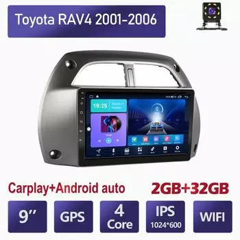 Автомобильный мультимедийный плеер Android 2 Din для Toyota RAV4 2001-2006, головное устройство, стерео Carplay, GPS-навигация, BT, WIFI, 2 + 32 ГБ 1+16GB