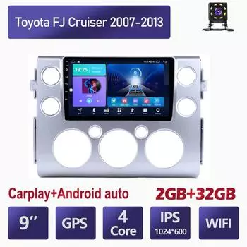 Автомобильный мультимедийный плеер Android 2 Din для Toyota FJ Cruiser 2007-2013, головное устройство, стерео Carplay, GPS-навигация, BT, WIFI, 2 + 32 ГБ 1+16GB