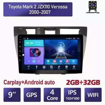 Автомобильный мультимедийный плеер Android 2 Din для Toyota Mark 2 JZX110 Verossa 2000-2007, головное устройство, стерео Carplay, GPS-навигация, BT, WIFI, 2 + 32 ГБ 1+16GB