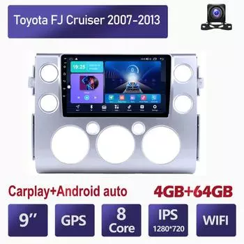 Автомобильный мультимедийный плеер Android 2 Din для Toyota FJ Cruiser 2007-2013, головное устройство, стерео Carplay, GPS-навигация, BT, WIFI, 4 + 64 ГБ 2+32GB