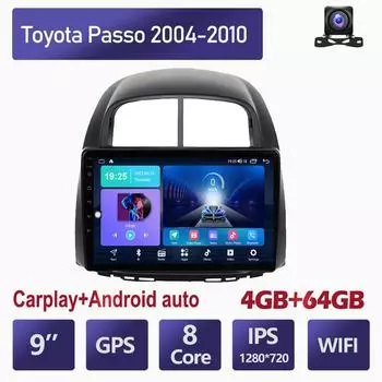 Автомобильный мультимедийный плеер Android 2 Din для Toyota Passo 2004-2010 Daihatsu Boon Sirion Subaru, головное устройство, стерео Carplay, GPS-навигация, BT, WIFI, 4 + 64 ГБ 2+32GB