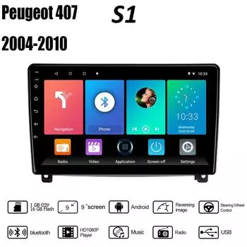 Автомобильный мультимедийный плеер на базе Android 2 Din для Peugeot 407 2004-2010, автомобильный радиоприемник, Wi-Fi, GPS-навигация, 1 + 16 ГБ