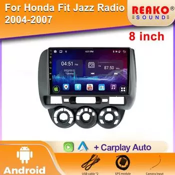 Автомобильный мультимедийный проигрыватель для Honda Jazz 1 GD 2001 - 2008, подходит для 2001-2009 гг., радио, стерео, головное устройство, беспроводной Android Auto, 2din, DVD, 4G, 8-дюймовый экран 4 core 1GB+32GB carplay